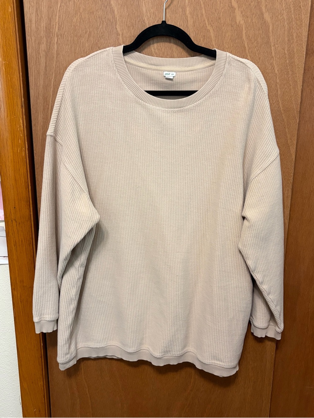 aerie Light Taupe Ribbed Crewneck Sweater